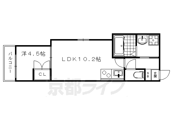 京都市左京区上高野西氷室町のマンションの間取り