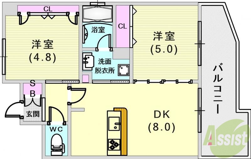 神戸市兵庫区湊町のマンションの間取り