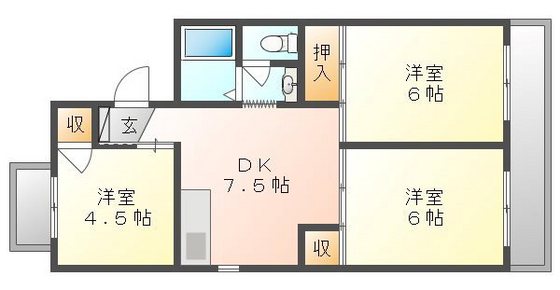 岡山市南区新福のマンションの間取り