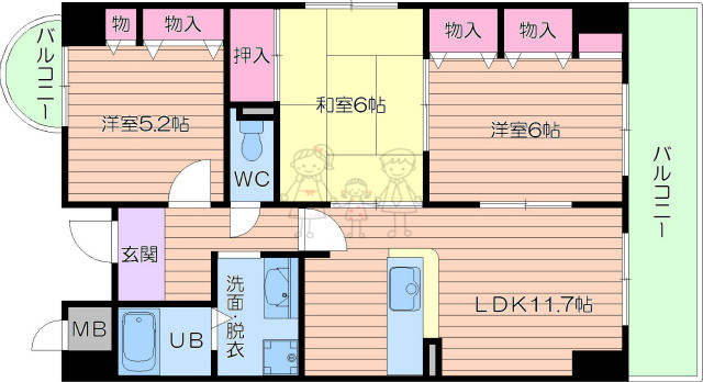 大阪市東住吉区北田辺のマンションの間取り