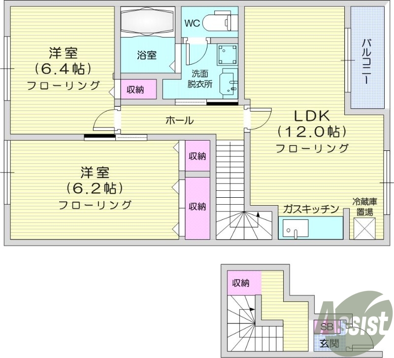 仙台市青葉区中山のアパートの間取り