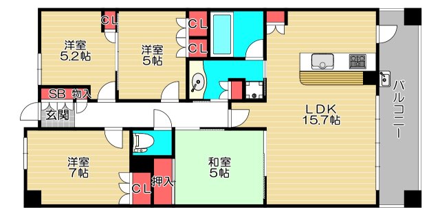 大阪市住之江区南港北のマンションの間取り