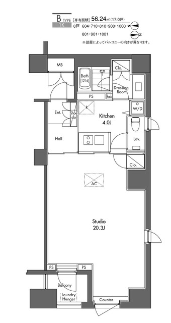 港区東新橋のマンションの間取り