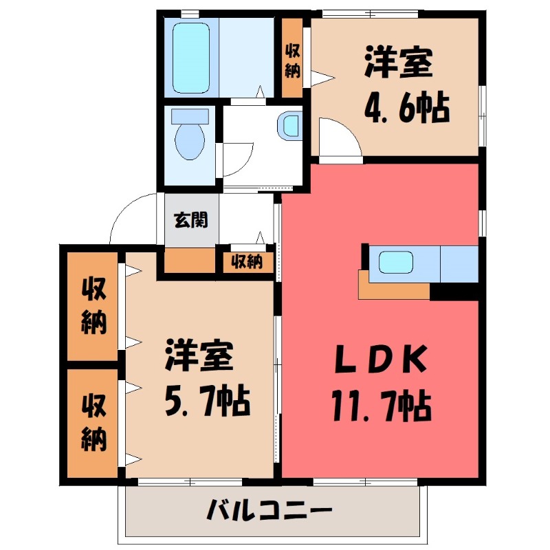 下都賀郡野木町大字丸林のアパートの間取り