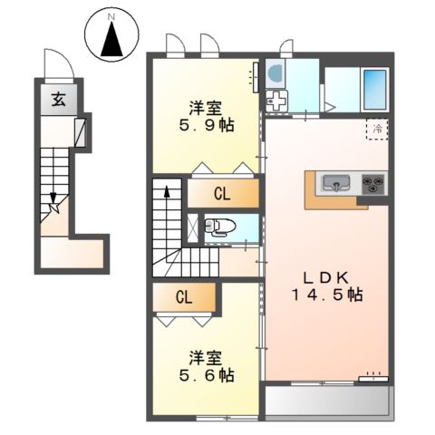 福山市神辺町のアパートの間取り