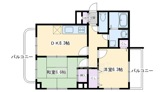 京都市南区吉祥院三ノ宮町のマンションの間取り