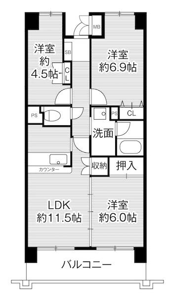 ビレッジハウス京ヶ峰タワー1号棟の間取り