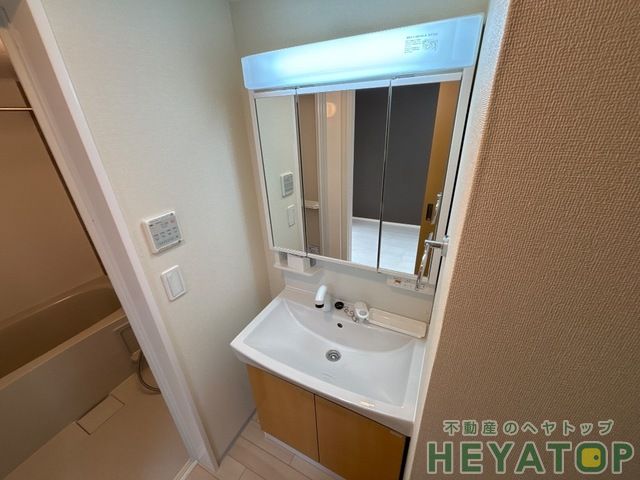 洗面設備　忙しい朝の身支度に便利なシャワー付き洗面化粧台