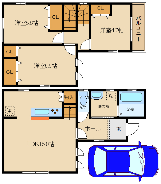 近鉄南大阪線 古市駅 徒歩15分 2階建 築2年の間取り写真