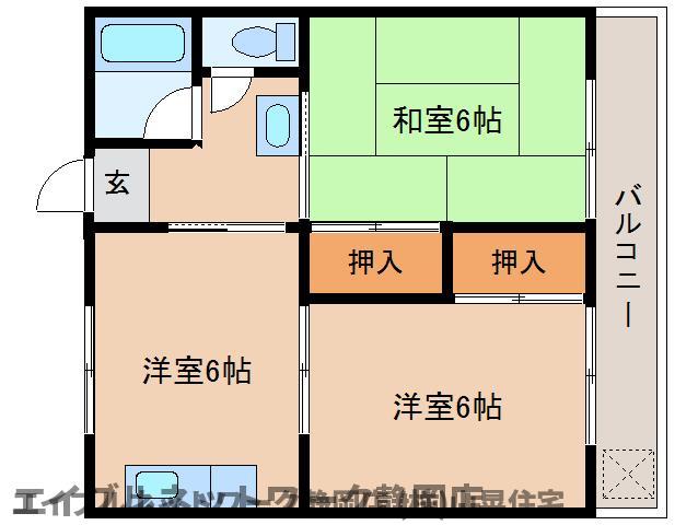 静岡市葵区足久保口組のアパートの間取り