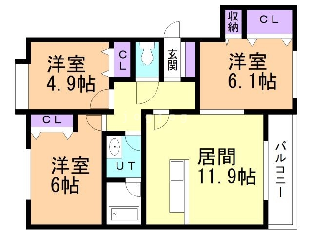 北広島市大曲中央のマンションの間取り