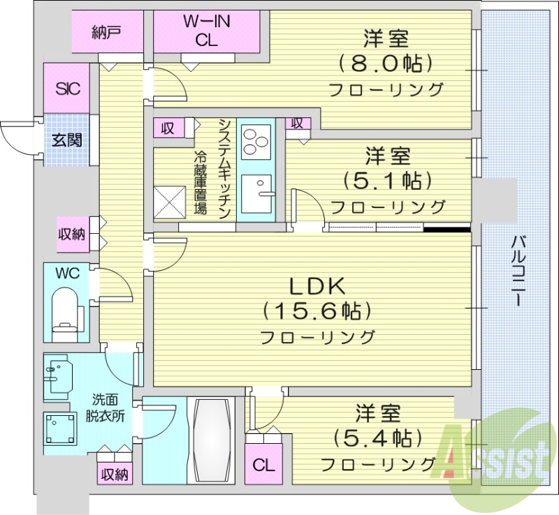 札幌市北区北八条西のマンションの間取り