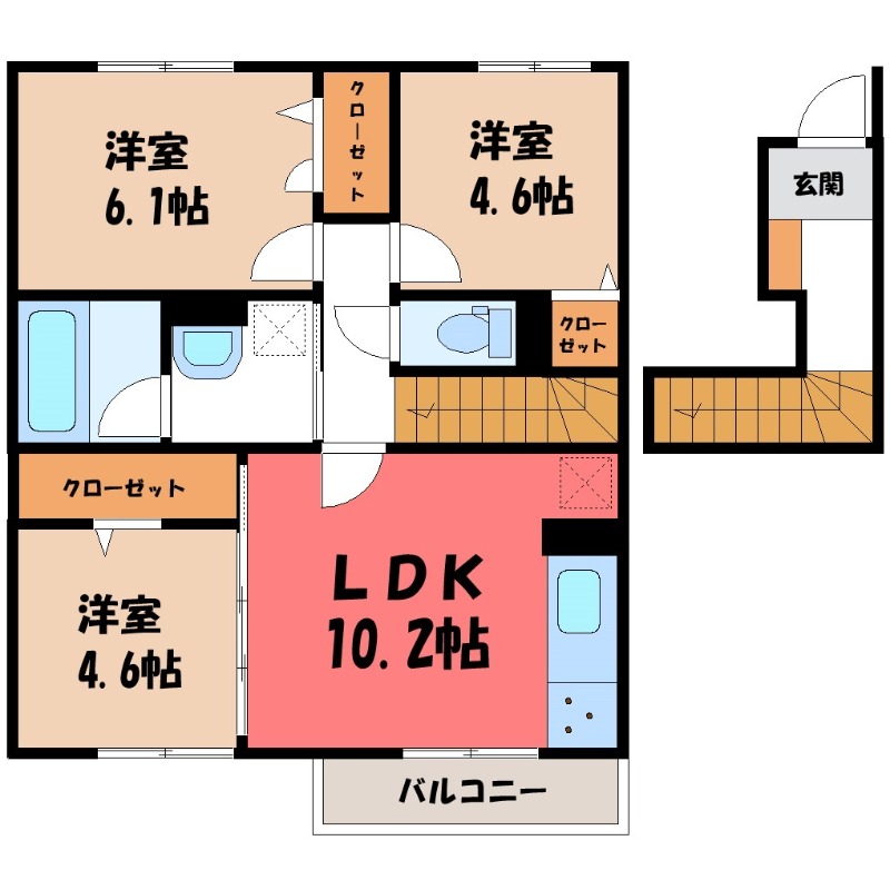 筑西市稲野辺のアパートの間取り