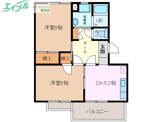 桑名市星見ヶ丘のアパートの間取り