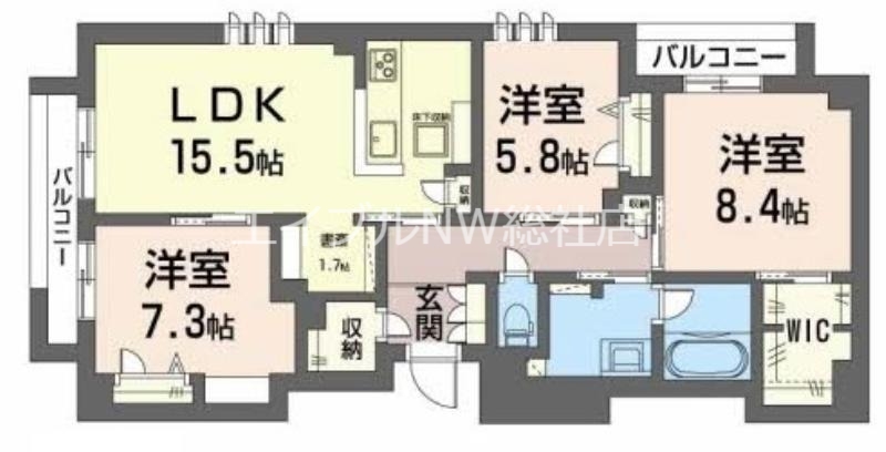 倉敷市茶屋町のマンションの間取り