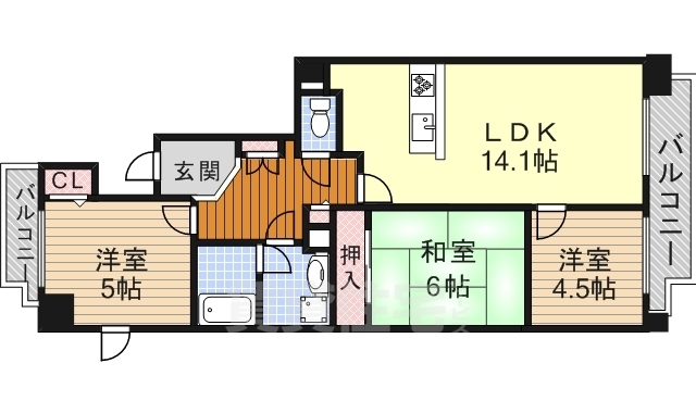 名古屋市熱田区二番のマンションの間取り