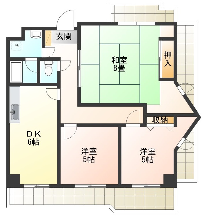 徳島市大原町のマンションの間取り