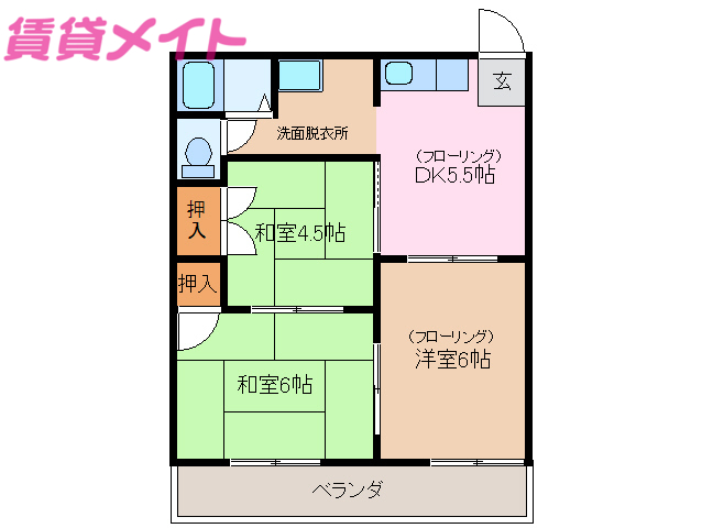 伊勢市通町のアパートの間取り