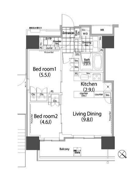 港区赤坂のマンションの間取り