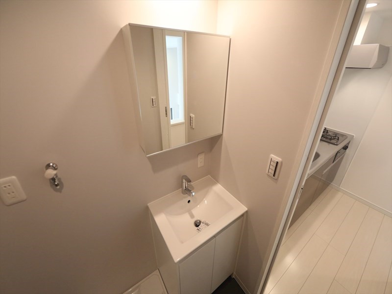 洗面設備　脱衣所　独立洗面台（シャンプードレッサー付）収納スペース有