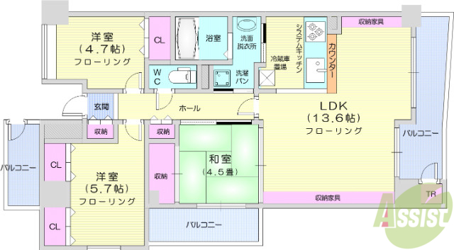 仙台市青葉区立町のマンションの間取り