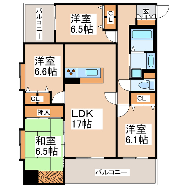 熊本市中央区中央街のマンションの間取り