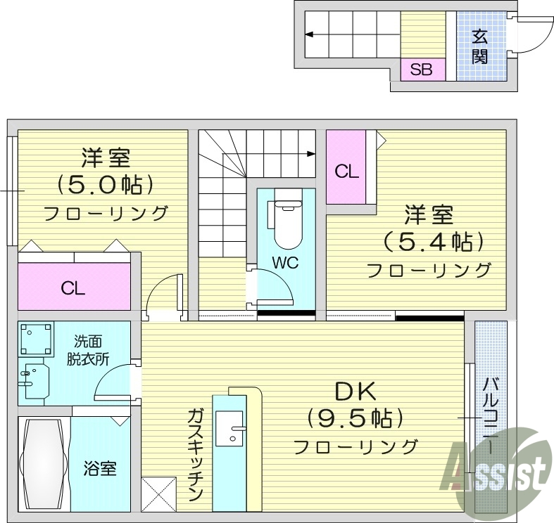 仙台市宮城野区岩切のアパートの間取り