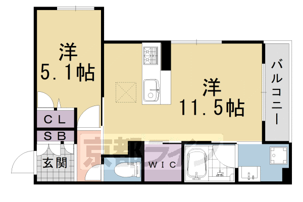 京都市西京区下津林番条町のマンションの間取り