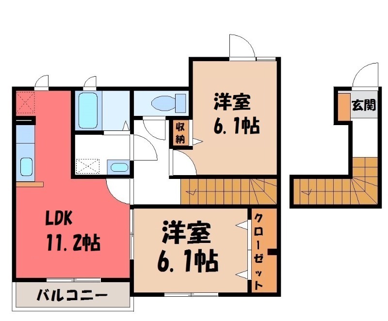 熊谷市広瀬のアパートの間取り