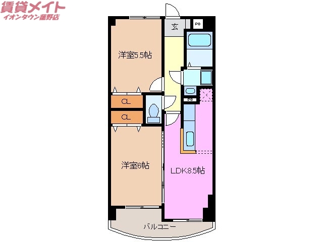 いなべ市員弁町楚原のマンションの間取り