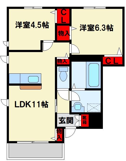 北九州市八幡東区槻田のアパートの間取り