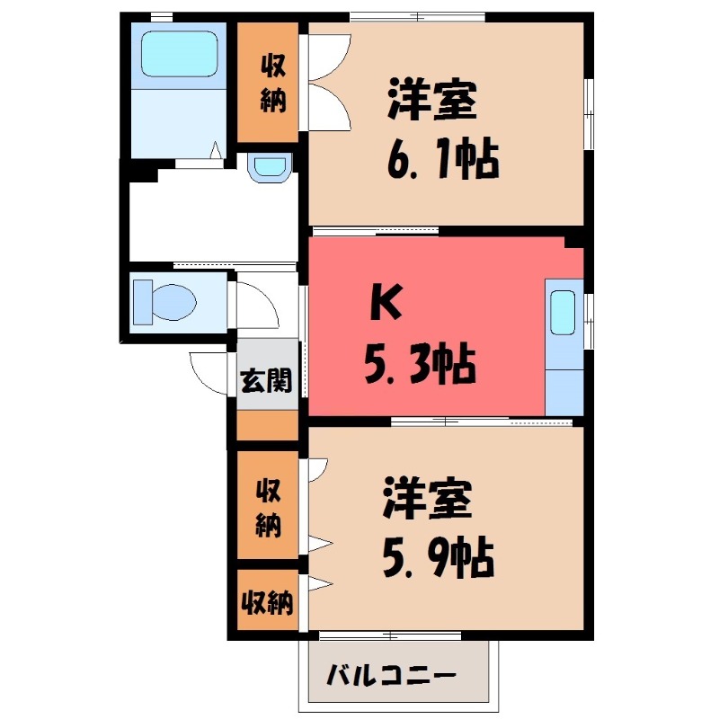 古河市駒羽根のアパートの間取り