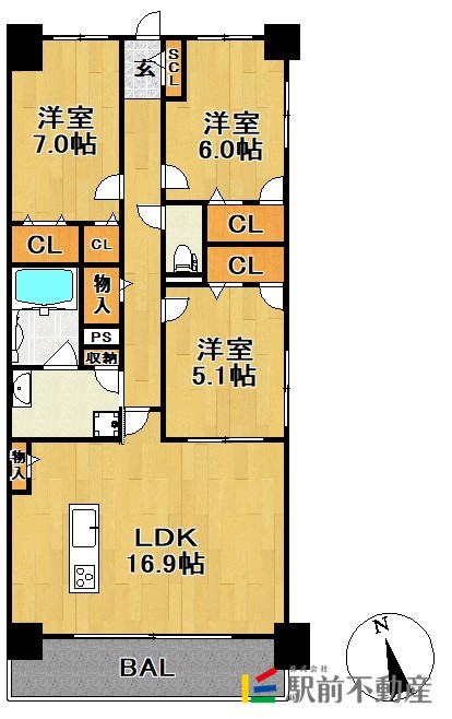 久留米市通町のマンションの間取り