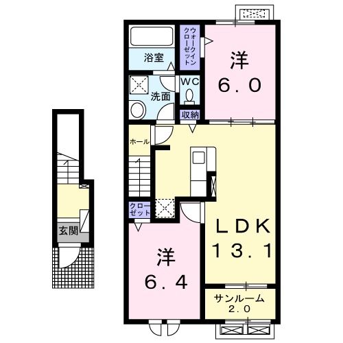 八戸市江陽のアパートの間取り