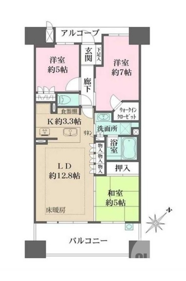 【堺市堺区三国ヶ丘御幸通のマンションの間取り】