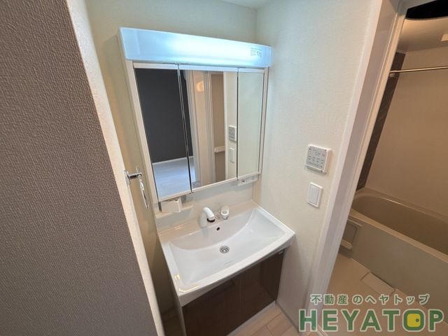 洗面設備　忙しい朝の身支度に便利なシャワー付き洗面化粧台