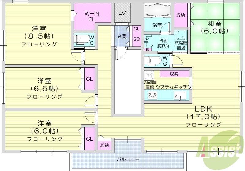 地下鉄南北線 麻生駅 徒歩6分 4階建 築24年の間取り写真