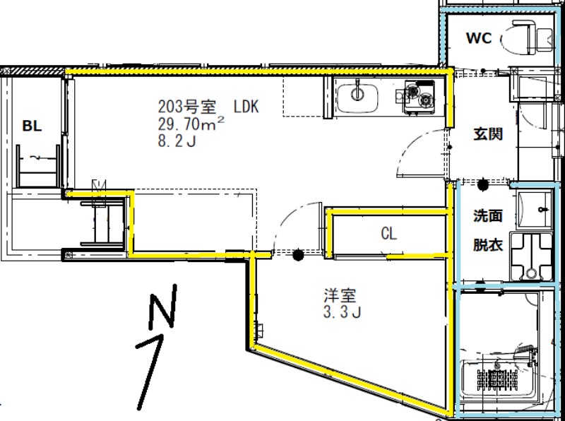 【熊本市中央区本山のアパートの間取り】