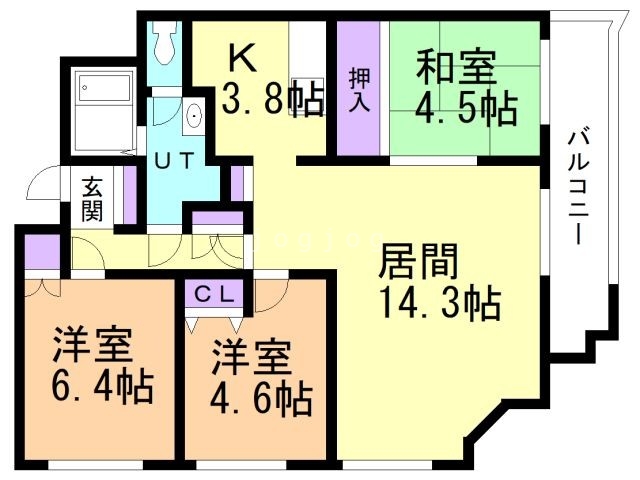 札幌市西区八軒六条東のマンションの間取り