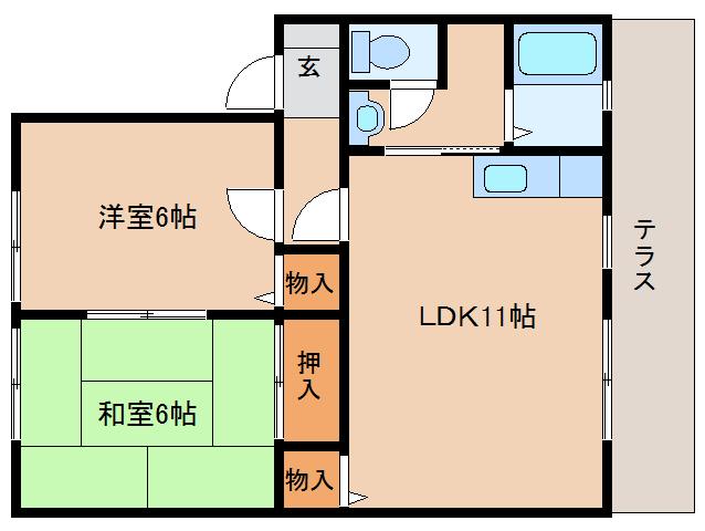 木津川市梅美台のアパートの間取り