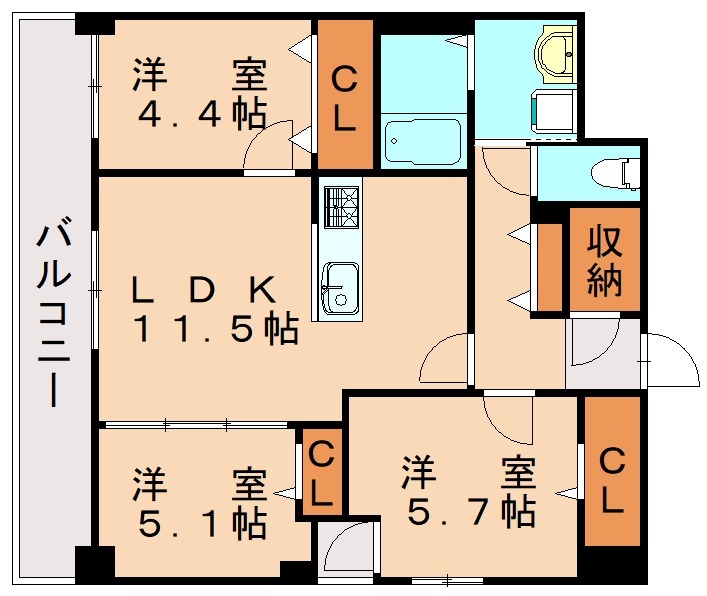 福岡市博多区博多駅南のマンションの間取り