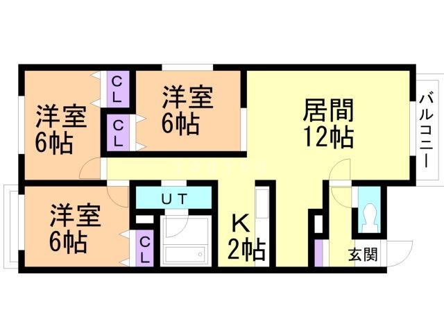 札幌市白石区川下一条のアパートの間取り