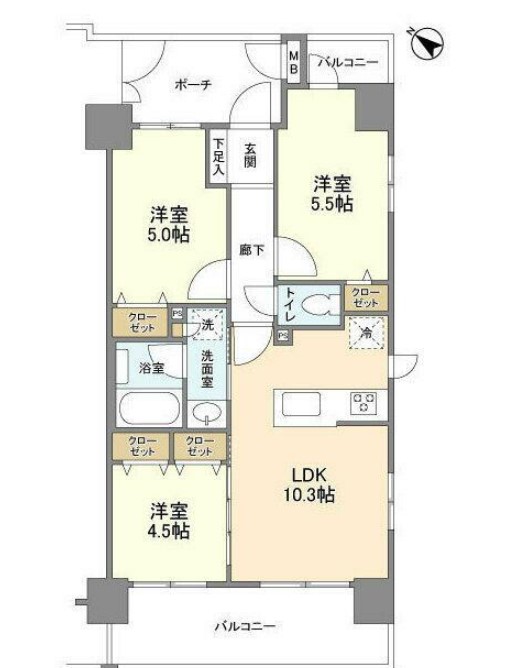 台東区東浅草のマンションの間取り