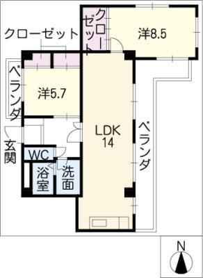 タウン唐山Ｆ棟の間取り