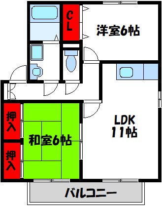 宗像市三郎丸のアパートの間取り