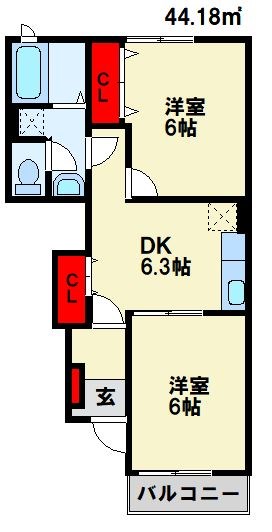 遠賀郡芦屋町大字山鹿のアパートの間取り