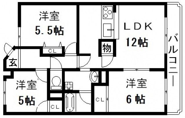 東大阪市新家中町のマンションの間取り