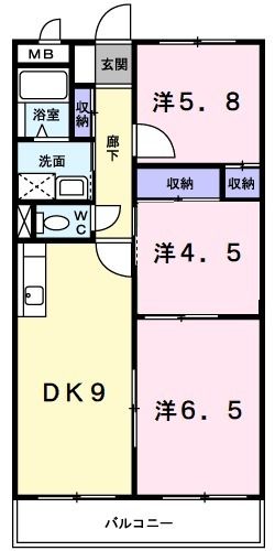 京田辺市田辺南里のマンションの間取り