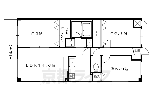 京都市左京区下鴨宮崎町のマンションの間取り