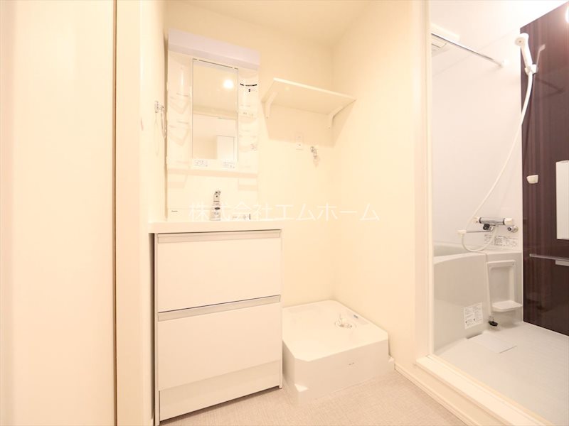 洗面設備　脱衣所　独立洗面台（シャンプードレッサー付）収納スペース有